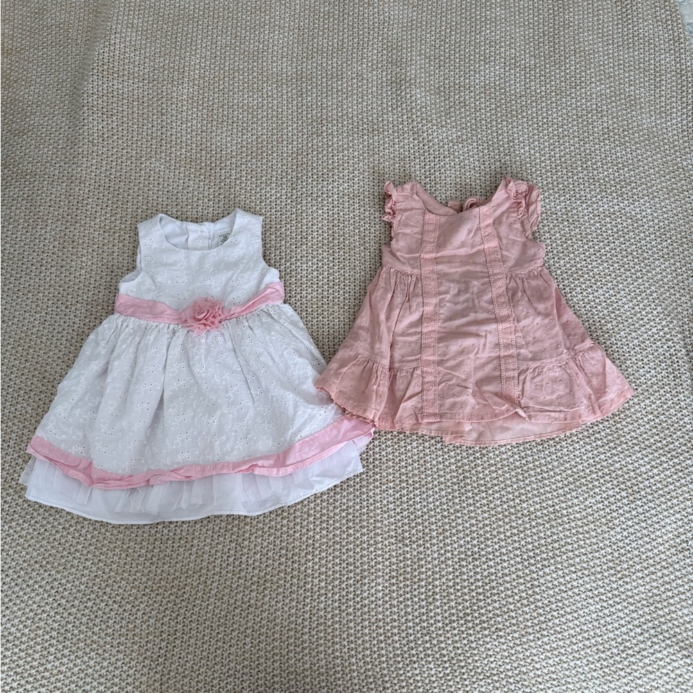 George White Embroidered Baby Dress and Pink Tahari Dress